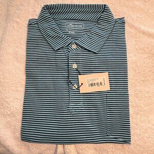 Peter Millar Green and Blue Horizontal Stripe Polo Shirt with Chest Pocket, X